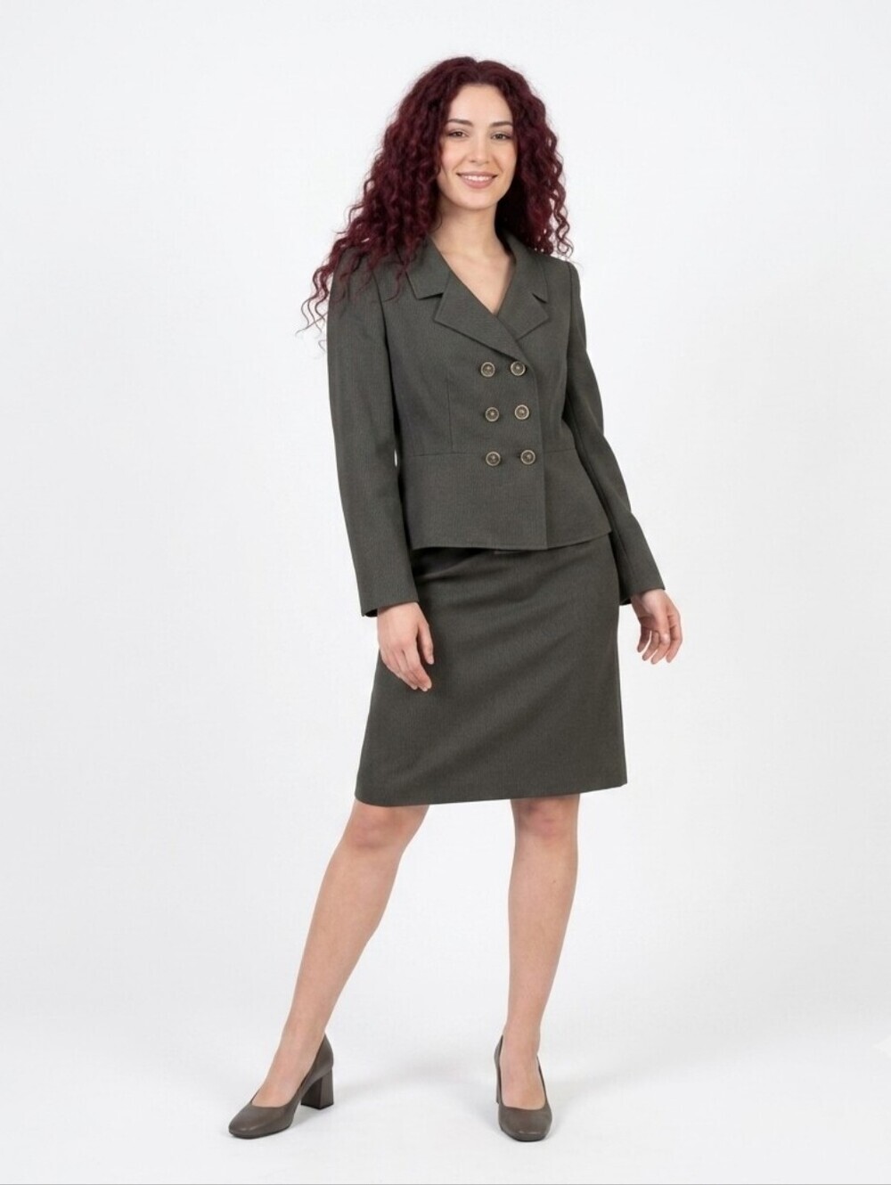 Le Suit Skirt Suit Set Size 10 Black Green Double Breasted Peplum Blazer Lined